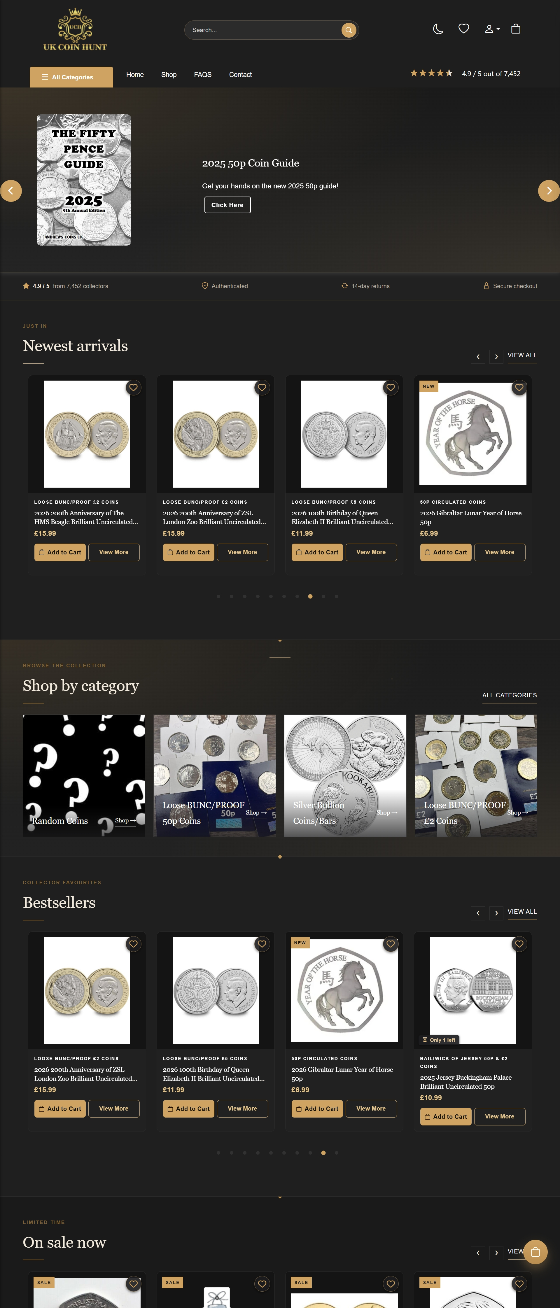 Web design for UKCoinHuntCollectible coins retail