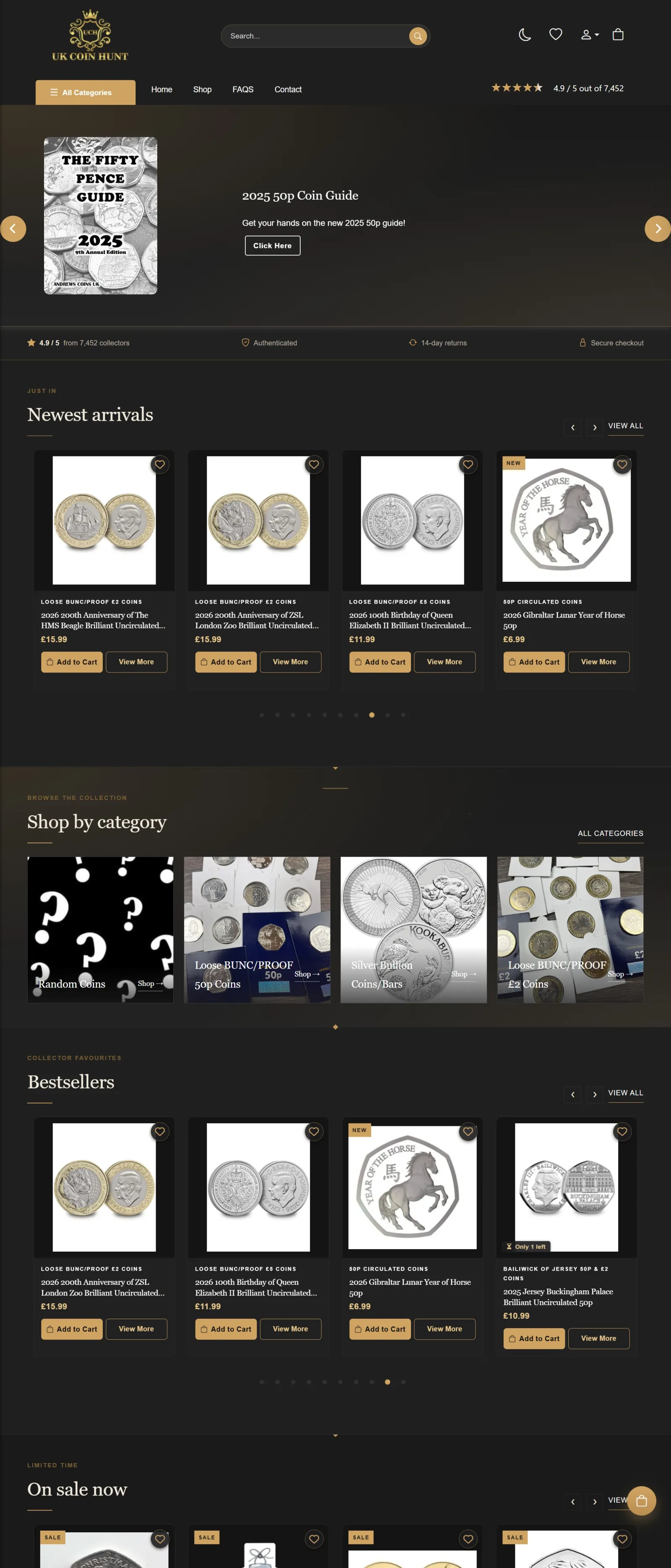 Web design for UKCoinHunt — Collectible coins retail