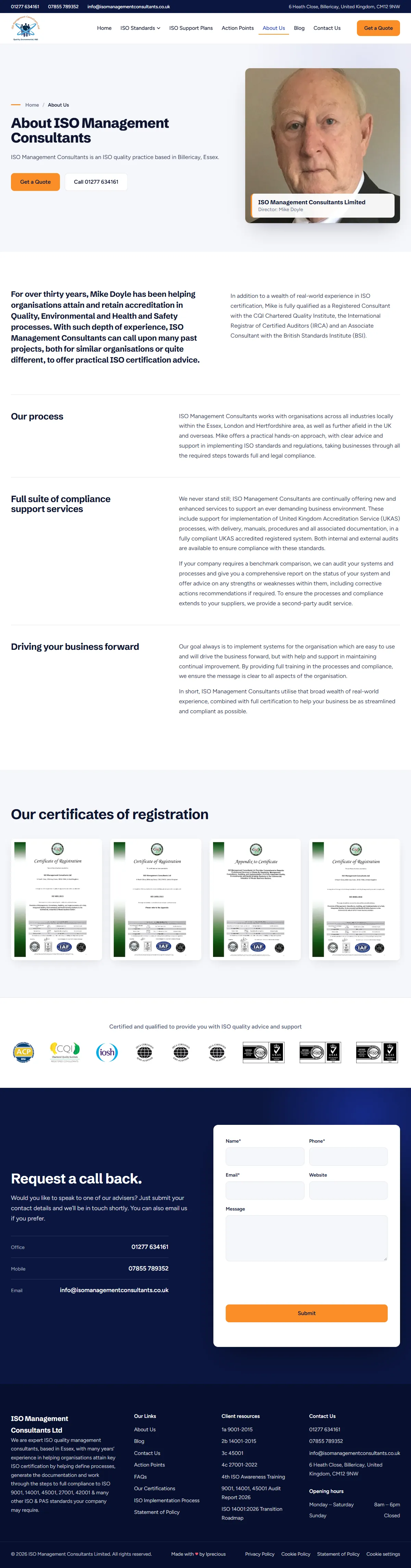 About page — full screenshot