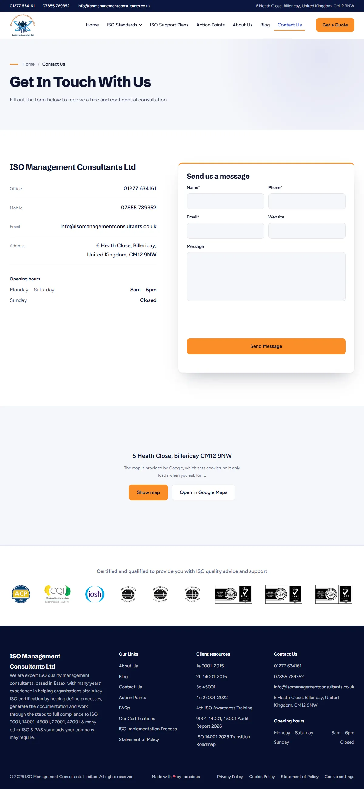 Contact page — full screenshot