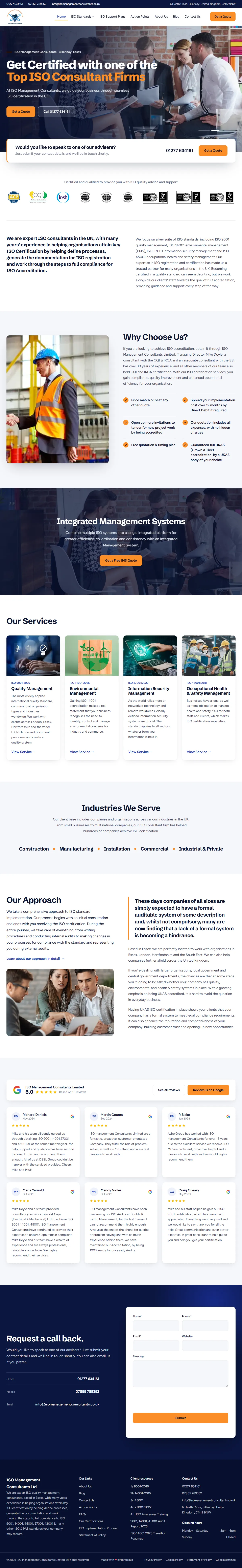 Web design for ISO Management Consultants — ISO certification consultancy — Billericay, Essex