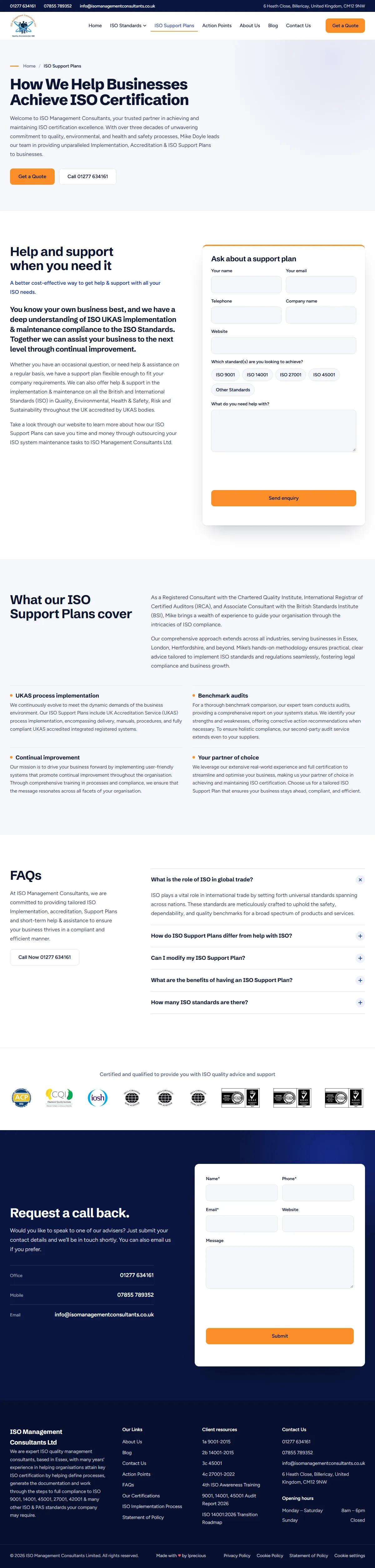 Support Plans page — full screenshot