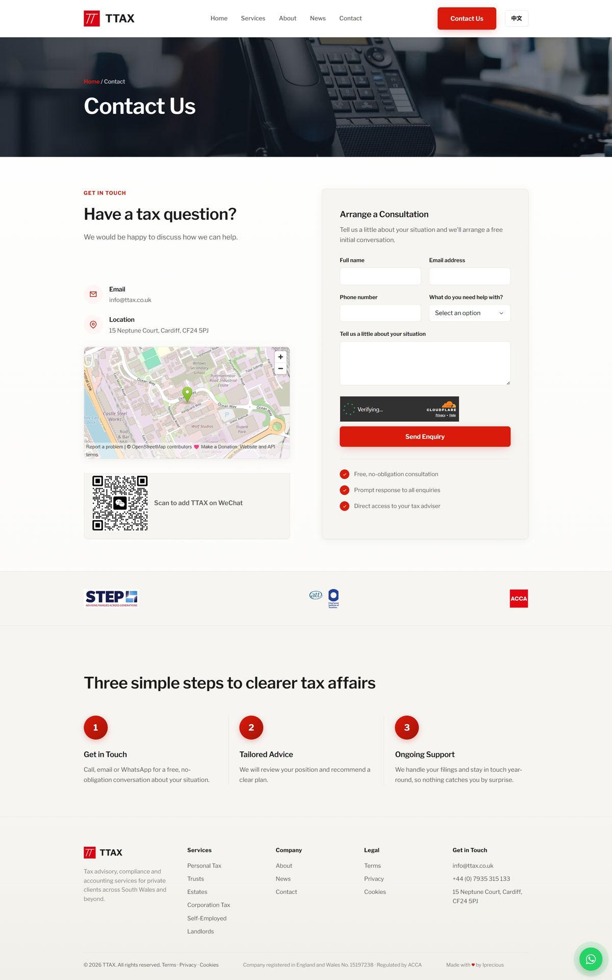 Contact page — full screenshot