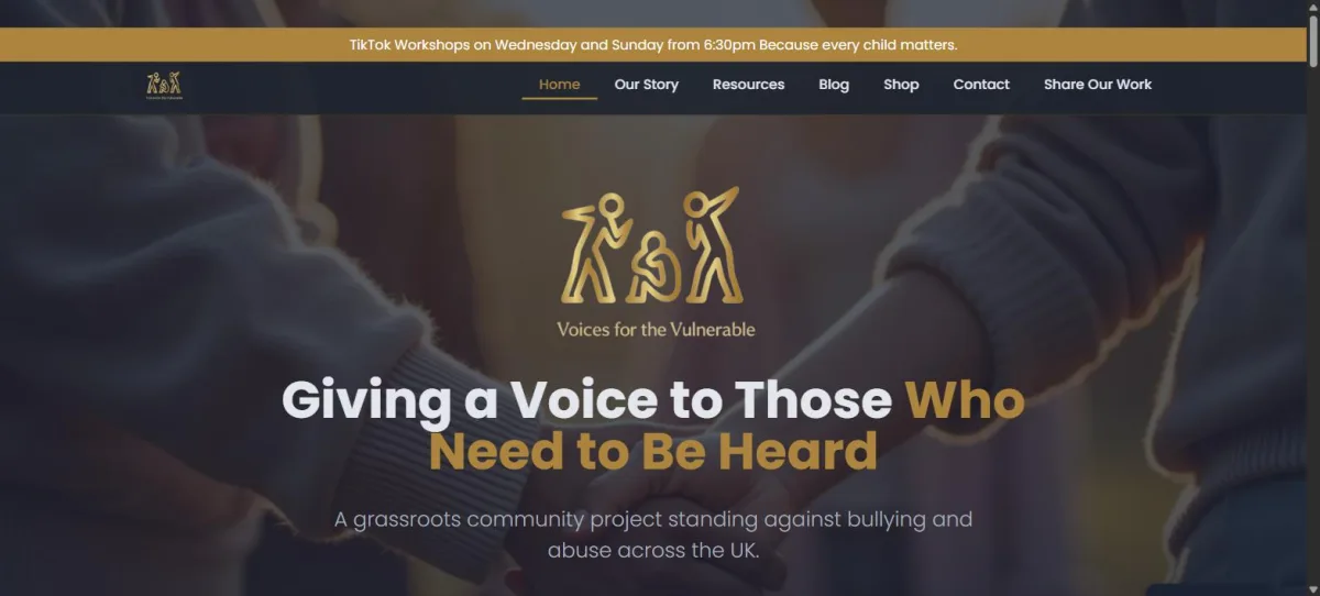 Web design for Voices for the Vulnerable — Community advocacy & family support